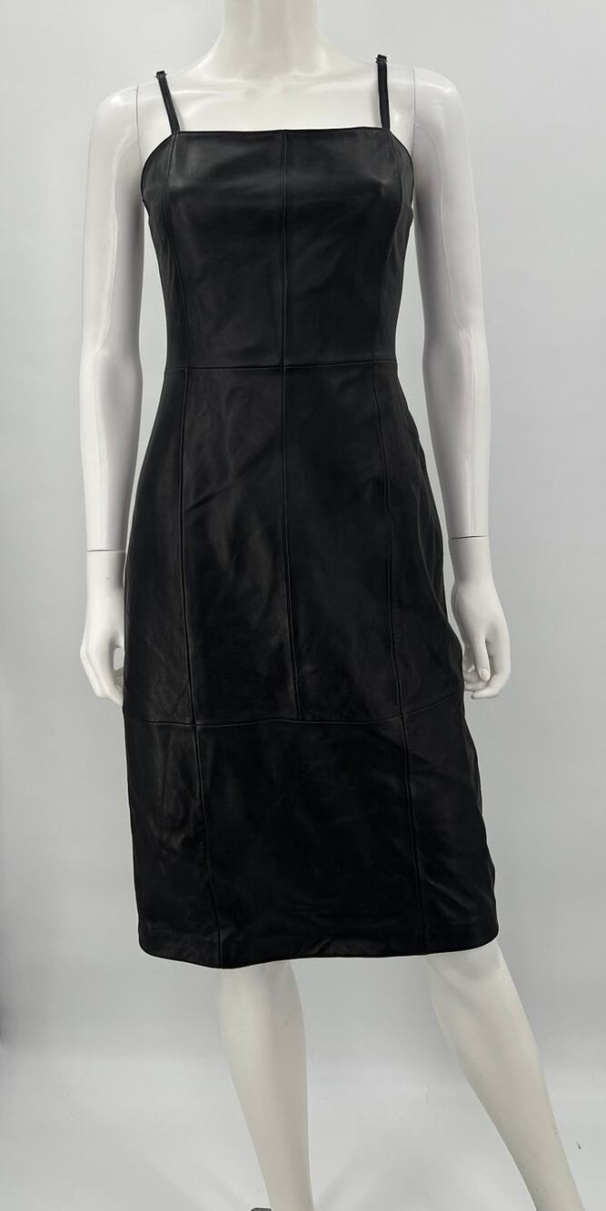 Gianni Bini Bianca Black Genuine Leather Slip Dress Size 2 NWT $299